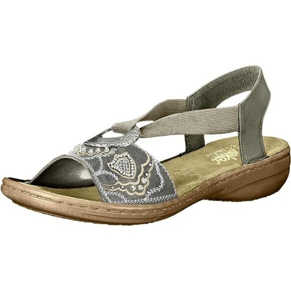 Rieker Regina Smoke Grey Gray Stretch Slingback Sandals Shoes Size 5.5 US 36 EUR